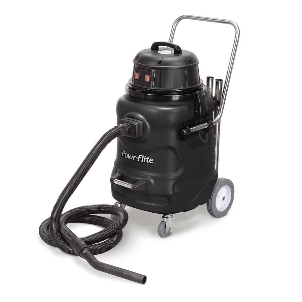 Powr-Flite PF58 Industrial Wet Dry Vacuum-Left View with hose