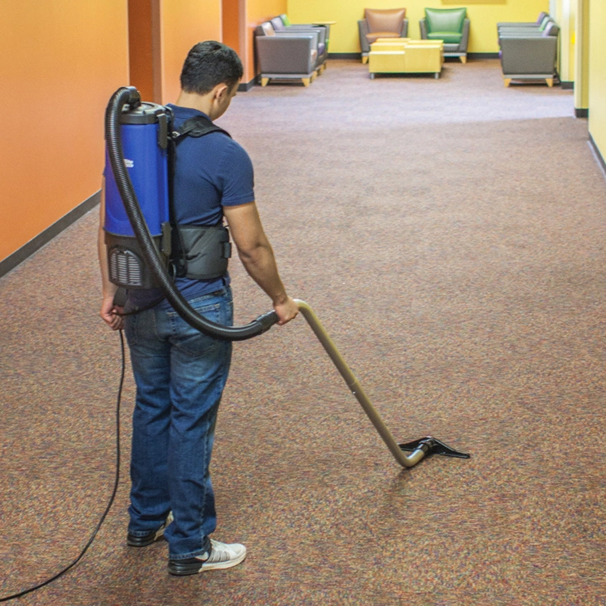 Powr-Flite Pro-Lite Backpack Vacuum 4 Quart - Cleaning Lobby Carpet