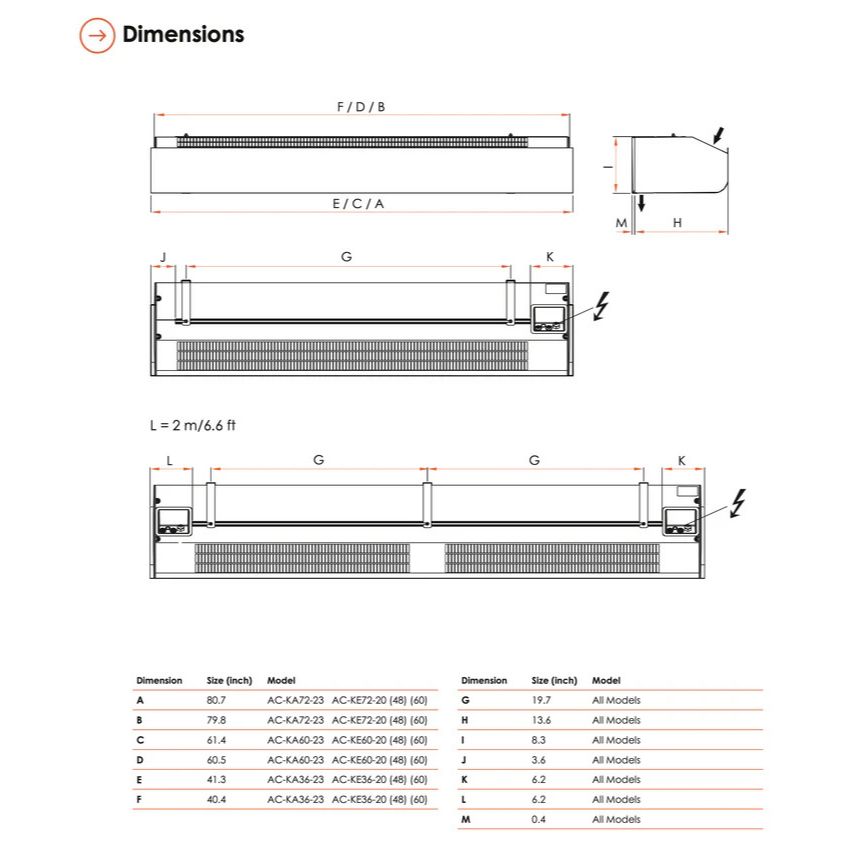 Schwank Select10 36 Air Curtain Ambient 230V Single Phase 859 CFM_AC-KA36-23_Dimensions