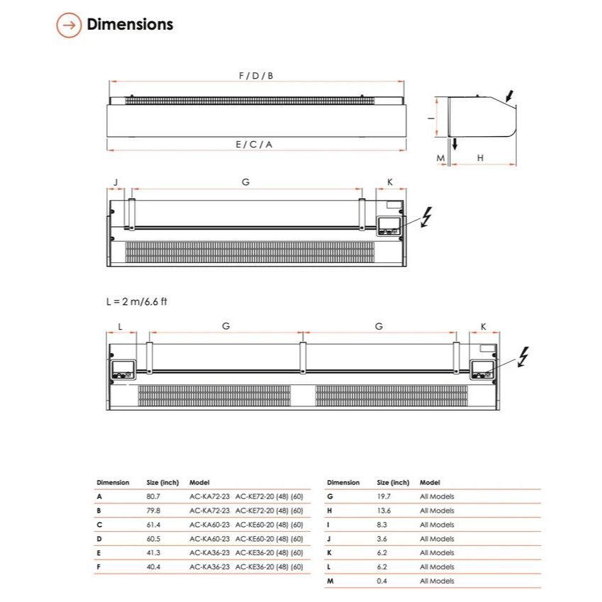 Schwank Select10 36 Air Curtain Electric Heated 208V 3Phase 859 CFM_AC-KE36-20_Dimensions