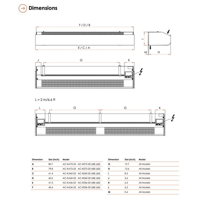 Schwank Select10 60 Air Curtain Ambient 230V Single Phase 1592 CFM_AC-KA60-23-Dimensions