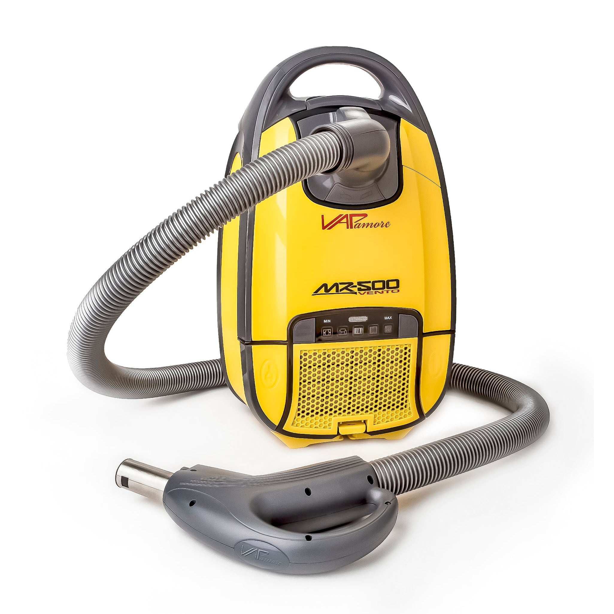 Vapamore MR-500 Vento Canister Vacuum - Front Left View with Hose